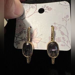 Vintage Jewelmint pierced Rachel earrings with faux amethyst stone gold tone.